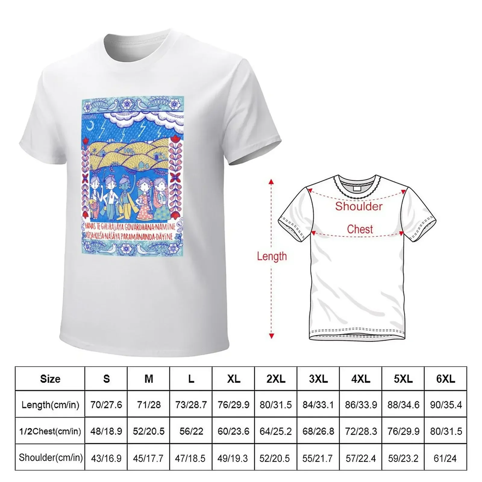 Krishna lifting Govardhana hill. T-shirt sublime Aesthetic clothing customizeds mens plain t shirts