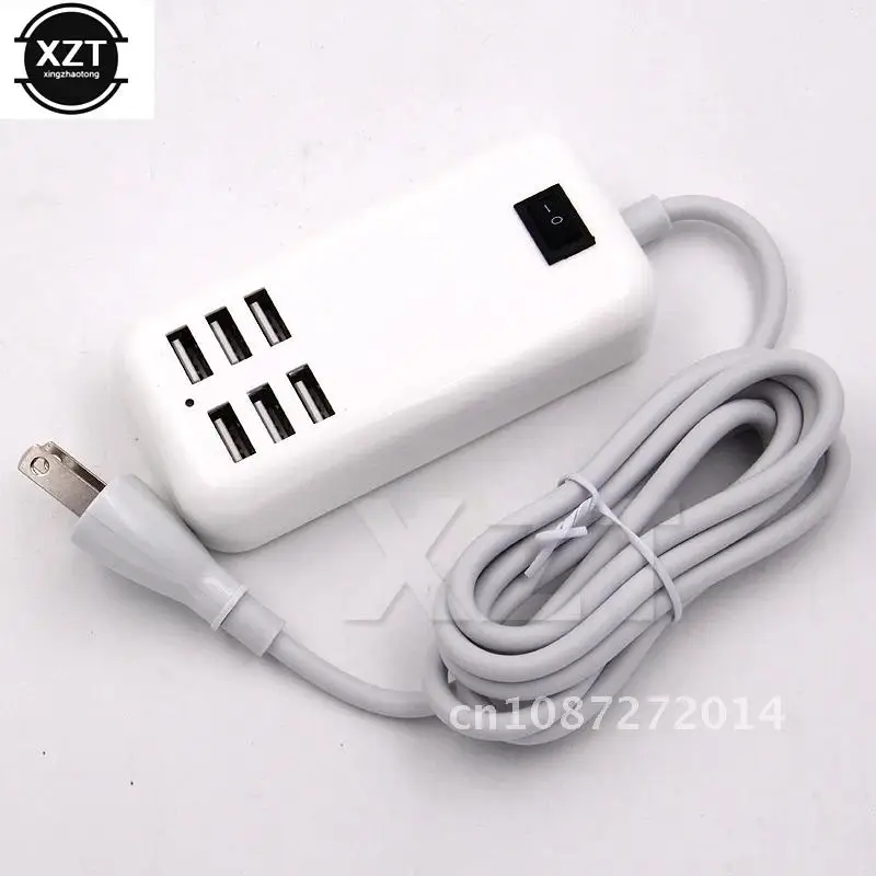 6 Port USB Hub Charger Power Adapter Splitter Desktop EU US Plug Slots USB Outlet Socket Charging for Huawei With Switch