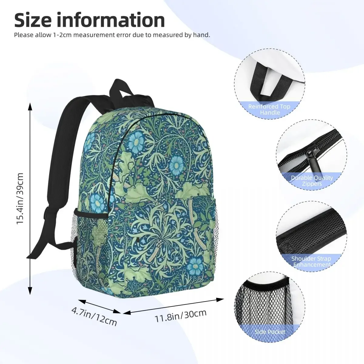 William Morris Flowers Backpacks Boys Girls Bookbag Fashion Students School Bags Laptop Rucksack Shoulder Bag Large Capacity