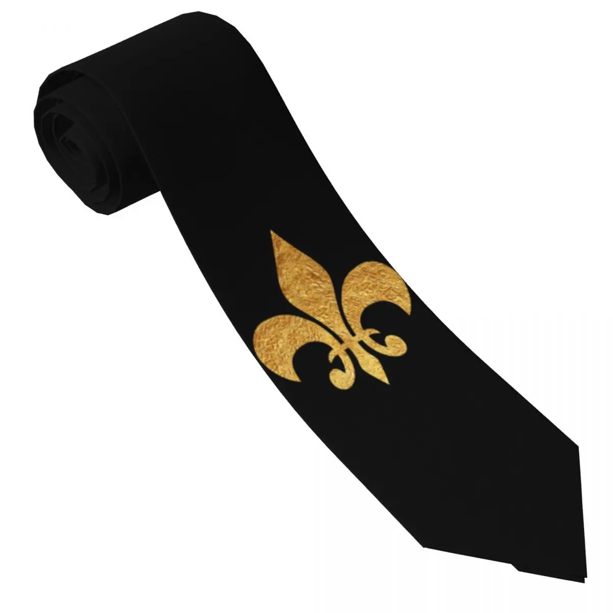 Custom Gold Foil Fleur De Lis Flower Necktie Men Printed Necktie Four Seasons Fashion Tie Necktie For Birthday Gift