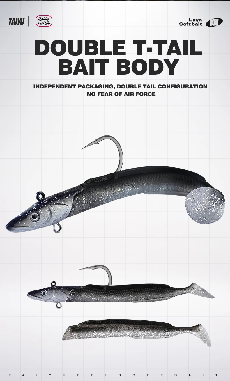 TAIYU Set Leuchtköder Weichköder Aal T-Flosse 12cm 23g Langsam Sinkender Bleikopf-Lure Kunstköder für Barsch/Forelle/Hecht – Detail 8