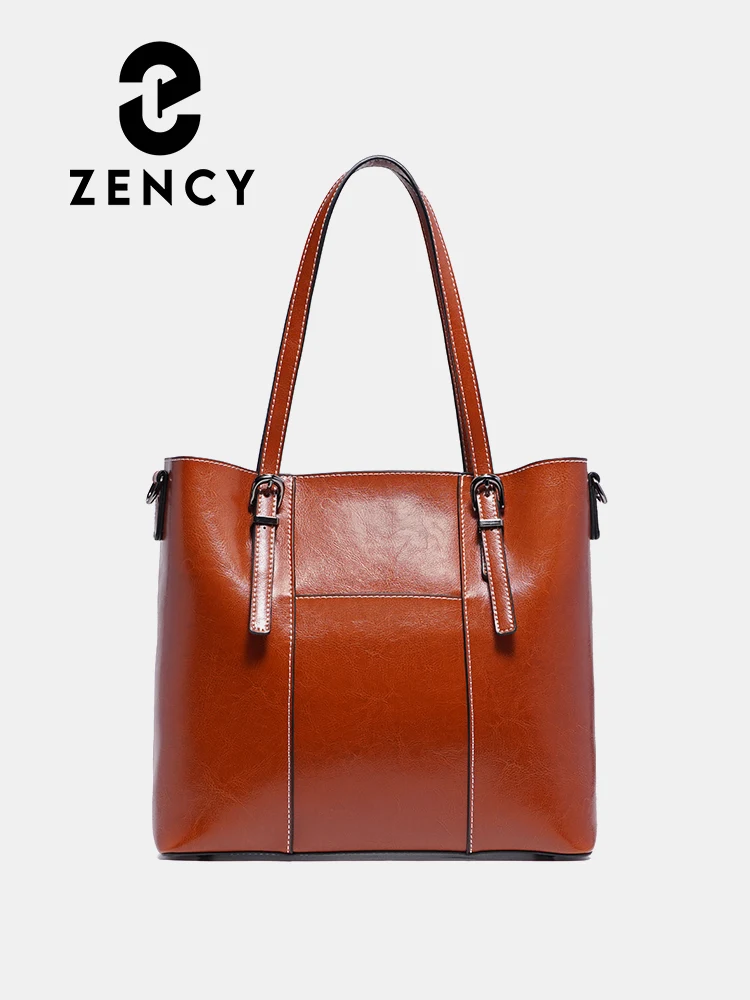 Zency Women Big Totes Bag Genuine Leather Large Capacity Shoulder Bag For Laptop Retro Brown Handbag for Shopper Travel