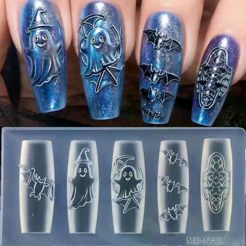 Cartoon Halloween Element Nail Silicone Mold Ghost Skull Pumpkin Grave Shape Carving 3D Jewelry Soft Template Manicure Supplies