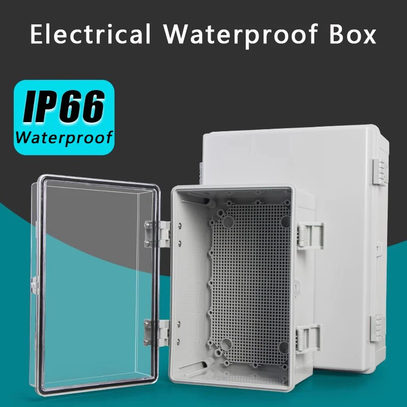 IP66 Waterproof Plastic Wire Junction Box ABS Outdoor Electronic Instrument Gray/Transparent Cover Distribution Box Enclosure