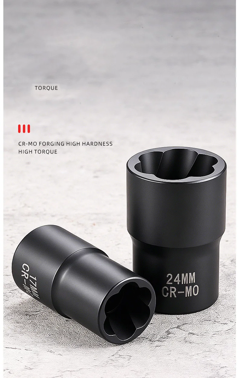 Hochleistungs-Radmutternentferner 17-24mm Hochdrehmoment-Set zum Entfernen Beschädigter Schrauben 1/2" Antrieb Drehsteckschlüssel für Bohrmaschine und Schlagschrauber – Detail 8