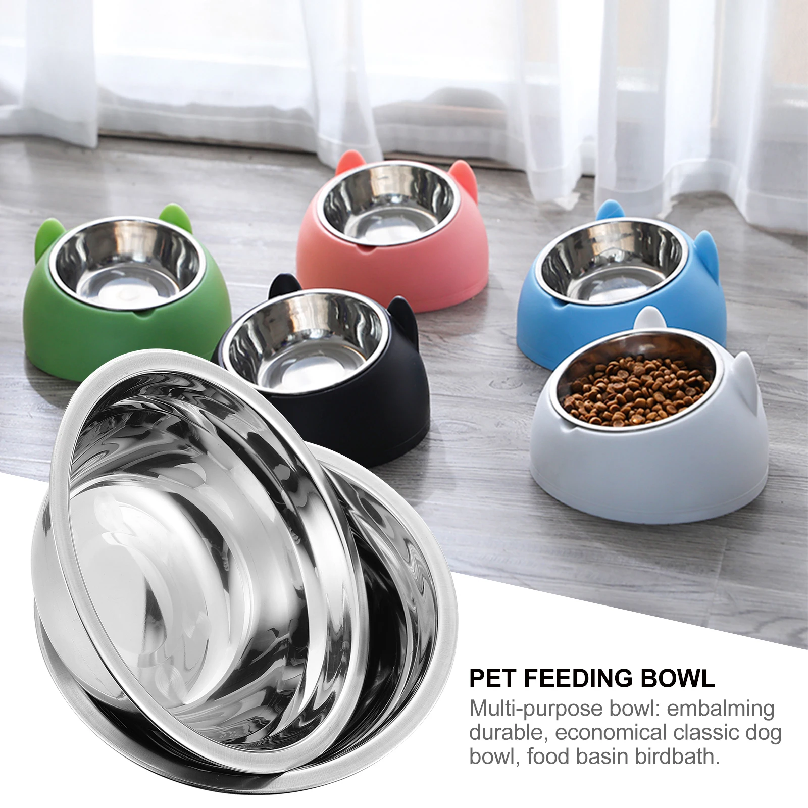 

2Pcs Stainless Steel Bowl Multi-Purpose Pet Feeding Bowl Polished Surface Food Drinking Basin for Puppy Dog Cat Non-Slip Bottom
