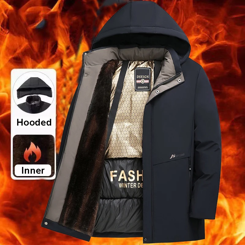 

Men's Winter Fleece Lined Parka Padded Windproof Jacket Men Autumn Winter Thickened Fleece Hooded Overcoat Men's Winter Outwear