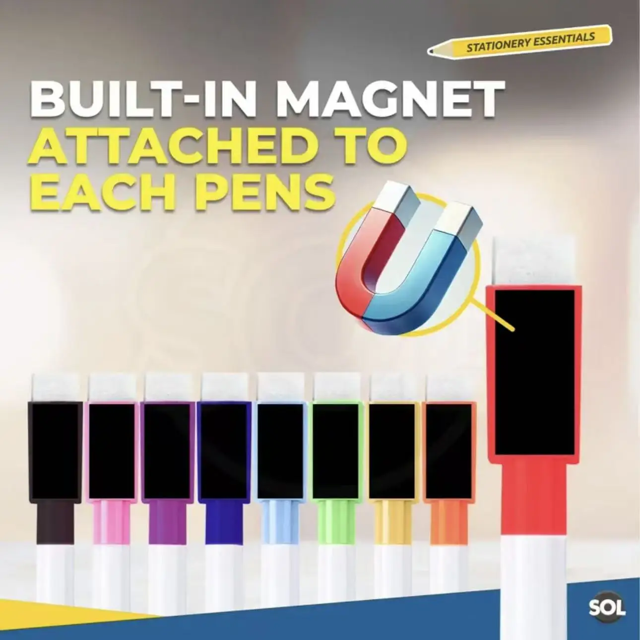 8-Color Erasable Whiteboard Marker Pens With Magnet For School And Office