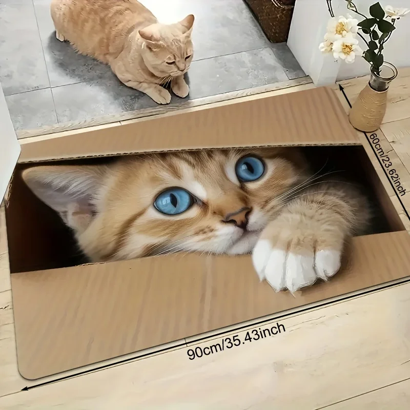 Soft Non-slip Floor Mat, Washable, Pocket Cat Pattern, Flannel Material, Suitable for Indoor Kitchen, Living Room, Bedroom, Room Access Mat, Outdoor Door Mat