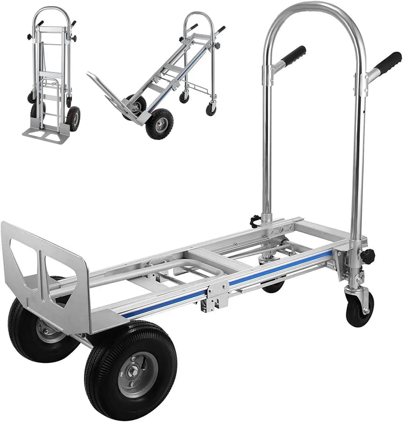 

Hihone 3 in 1 Aluminum Hand Truck, 3 in 1 Hand Trucks Heavy Duty 1000 lb, with 10" Rubber Pneumatic Wheels, Assisted Hand Truck