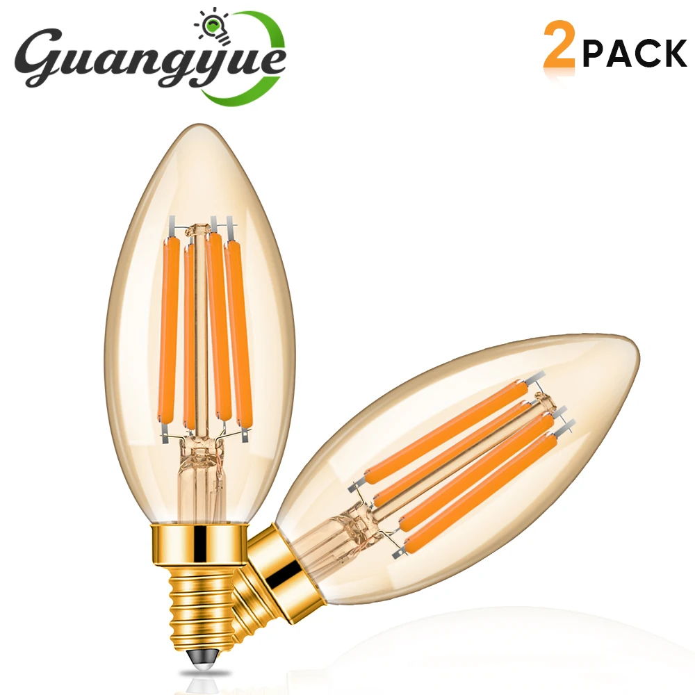 Dimmable 220V Candelabra Light Bulbs E14 806lm Retro LED Bulbs 6.5W Warm White 2200K Amber Glass Chandelier Replacement Lamp