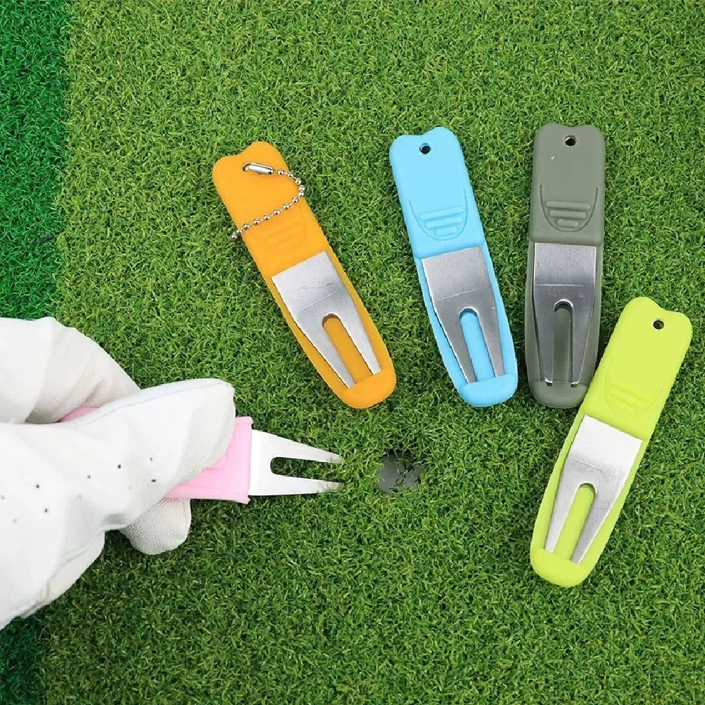 Metal Portable Golf Divot Tool Practical with Silicone Cover Reusable Golf Green Lawn Repair Fork Pitch Ball Marker Golfer Lover