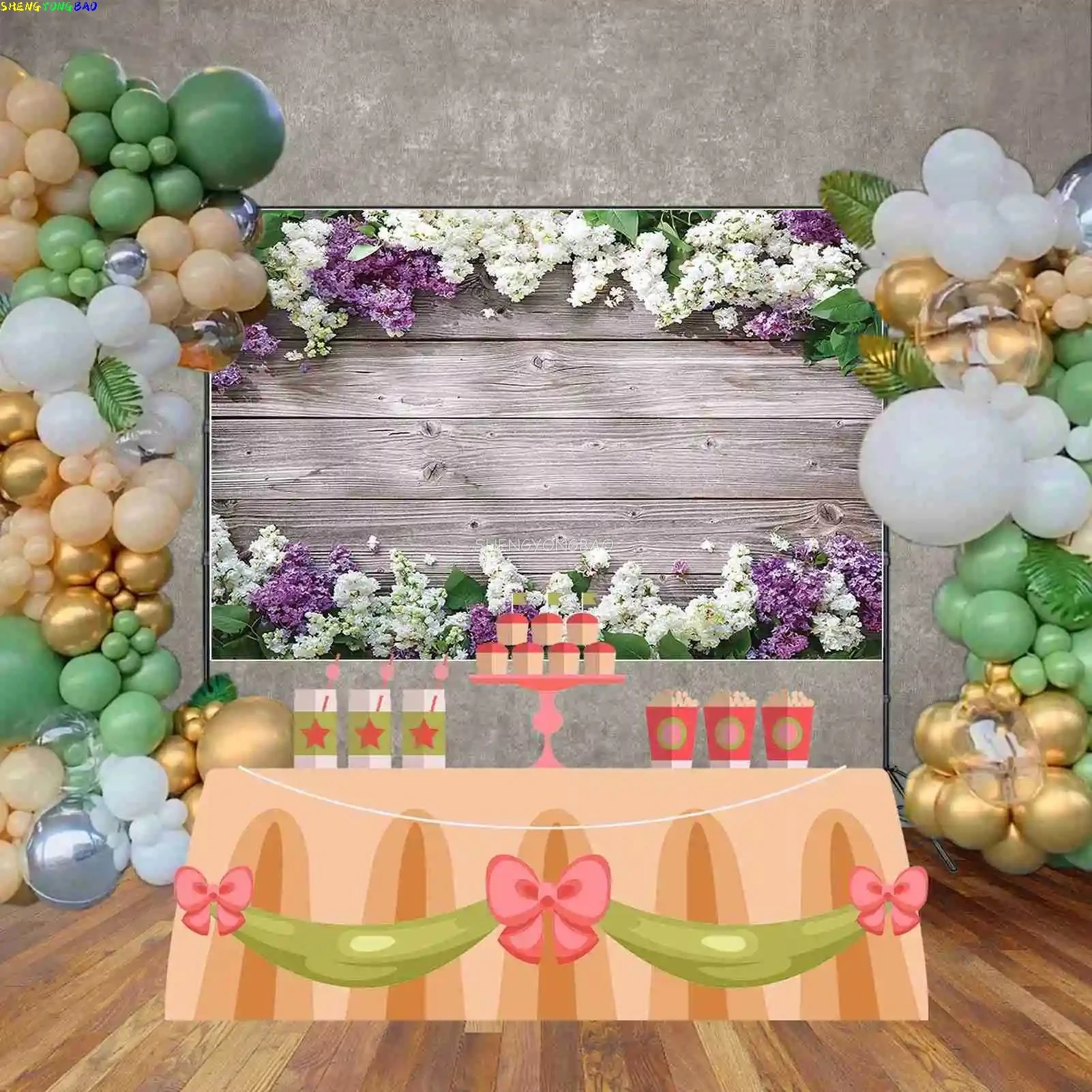 Wooden Planks With Flower Product Photography Backdrops Spring Wood Boards Birthday Portrait Photo Studio Background SD-01