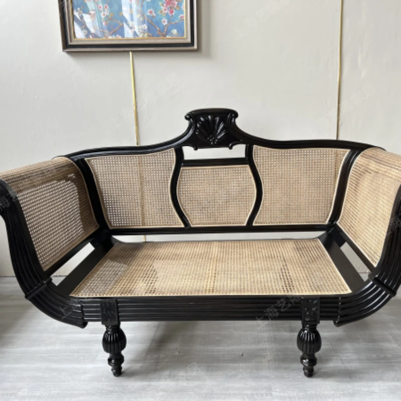 

Solid wood woven rattan sofa, Nanyang wind bed, tail stool, handmade carved, casual, simple, luxurious