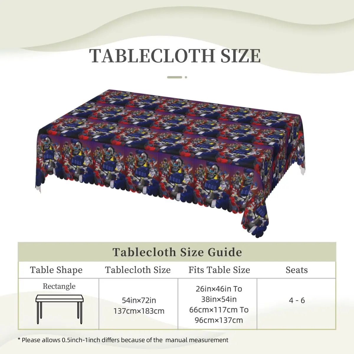 Mazinger Z Mad Robot Grendizer Anime Manga Customized Rectangular Tablecloth Waterproof Table Cover for Dining Event Table Cloth