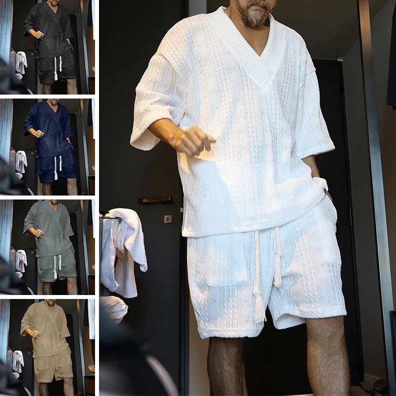 

2026 Spring Summer Men's Knitted T-Shirt Tee Top Short Sleeve Matching Set Jumpsuit Pants Playsuit Outfit Clothing