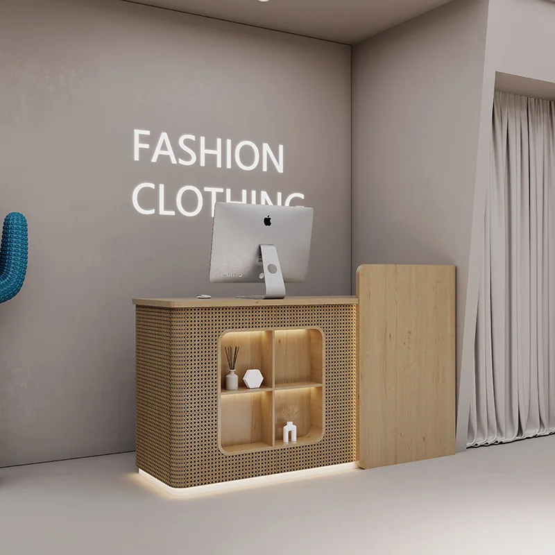 Meja Kasir Toko Pakaian Modern, Meja Kasir Anyaman Rotan untuk Toko Mode, Meja Kasir untuk Salon Kecantikan, Furnitur Salon Kecantikan, Cajero JT40C