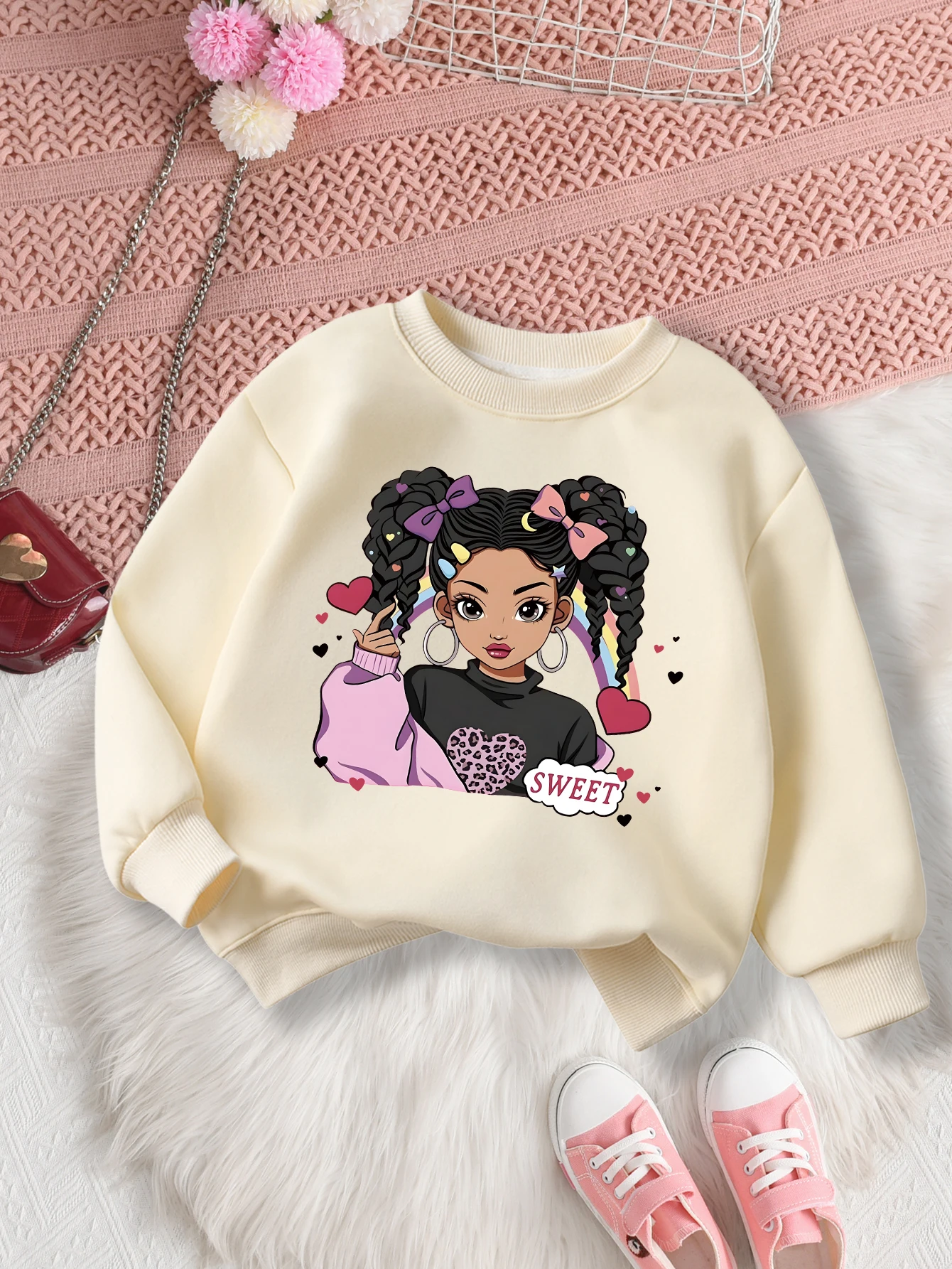 

Модная толстовка из ткани для девочек, мягкая и удобная, топ с рисунком для маленьких девочек, детская одежда в осеннем стиле.