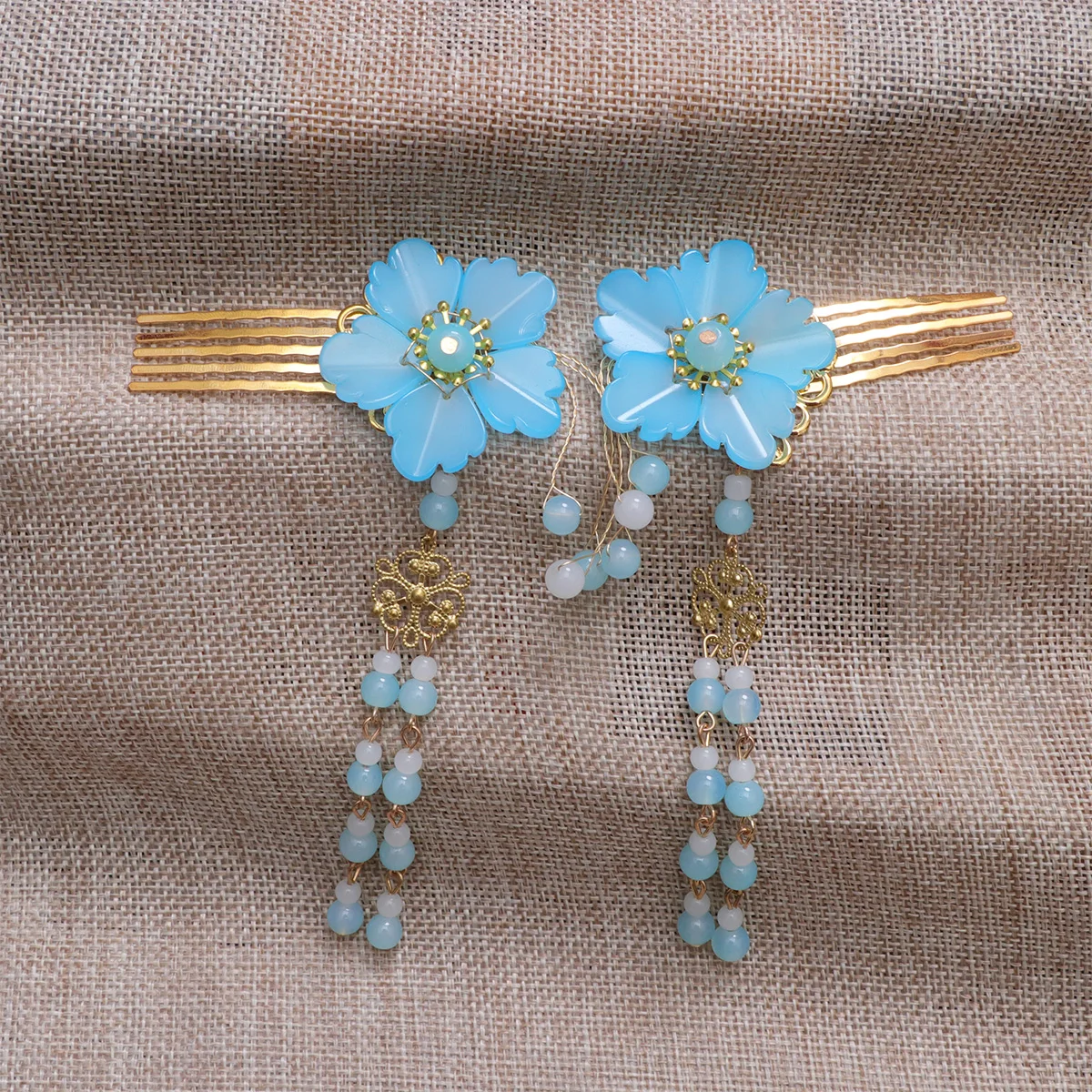 

2 Pcs Exquisite Hanfu Hairpins Tassel Hair Comb Headwear Small Fresh Fairy Hair Clip For Cosplay And Photography Blue