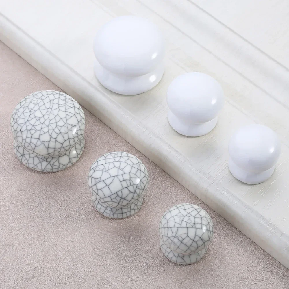 10Pcs Furniture Handle Crack Ceramic White Single Hole Mushroom Handle Wardrobe Cabinet Shoe Cabinet Door Retro Handle Knob Pull