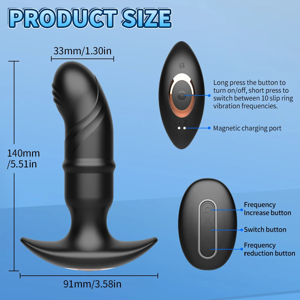 Wireless Remote Control Slide Butt Plug Vibrator for Men Anal Vibration Plug Prostate Stimulation Massager Dildo Sex Toy for Men