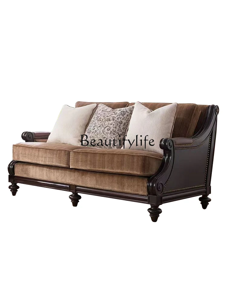 American Country Retro Distressed Living Room Solid Wood Sofa Simple European Light Luxury Fabric Sofa Combination