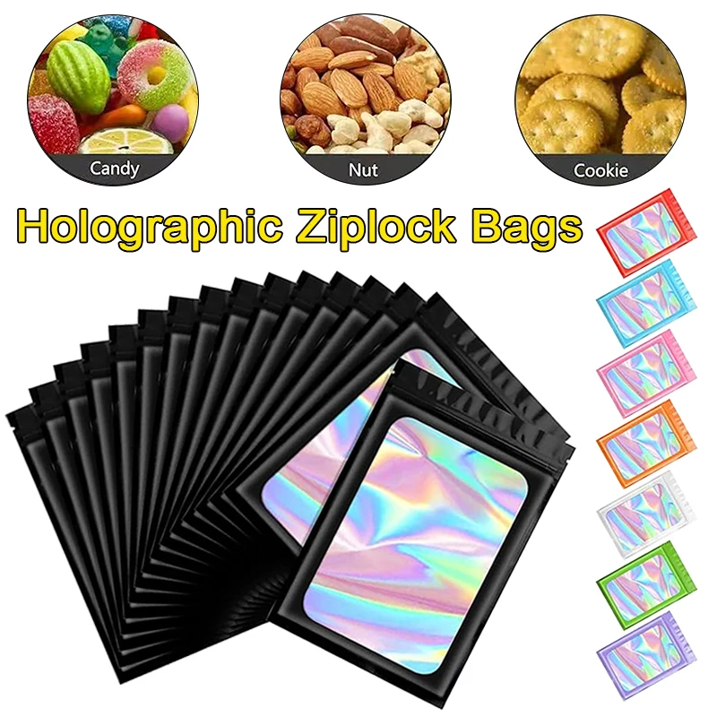 100 قطعة/المجموعة الملونة نافذة الليزر الذاتي حقيبة عزل المجسم أكياس زيبلوك ل مانيكير رمش عرض مجوهرات حقيبة التخزين