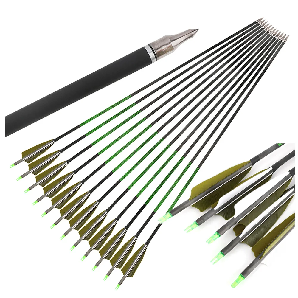 

30" Archery Pure Carbon Arrows 4" Feather SP400 Outdoor Practice Competition ID6.2mm Shoot Hunting Target Recurve Bow Compound