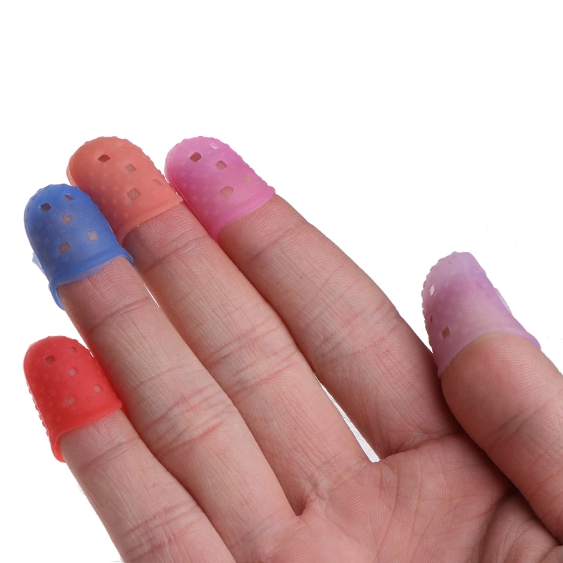 Dedal de silicona Protector de dedos, herramienta de costura, colores aleatorios, 5 unids/set por juego
