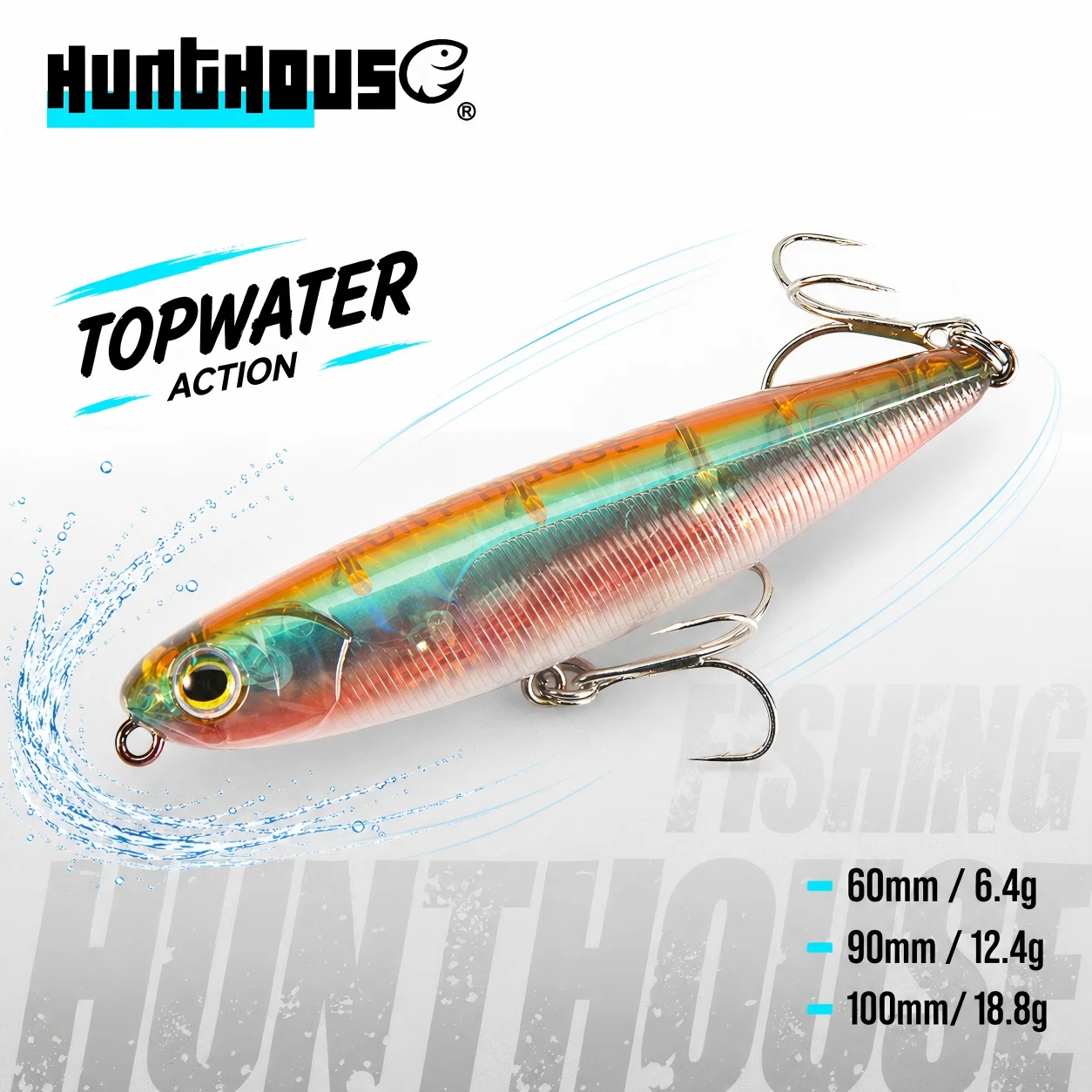 Hunthouse Topwater lápiz señuelo de pesca 60/90/100mm 6,4/12,4/18.8g cebo flotante de superficie señuelos de agua superior para pesca lubina Pike alimentador