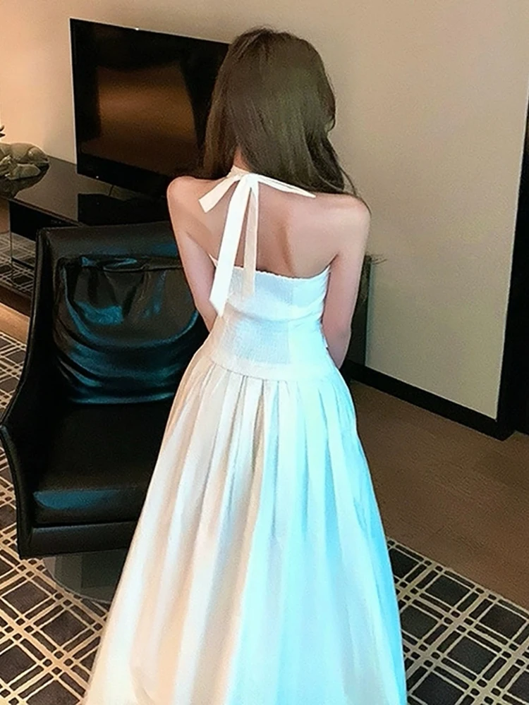 RORIRI الصلبة عبر فستان الرسن المرأة Strappy خارج الكتف مفتوحة الظهر Shiring ألف خط فستان طويل ملابس الصيف الكورية