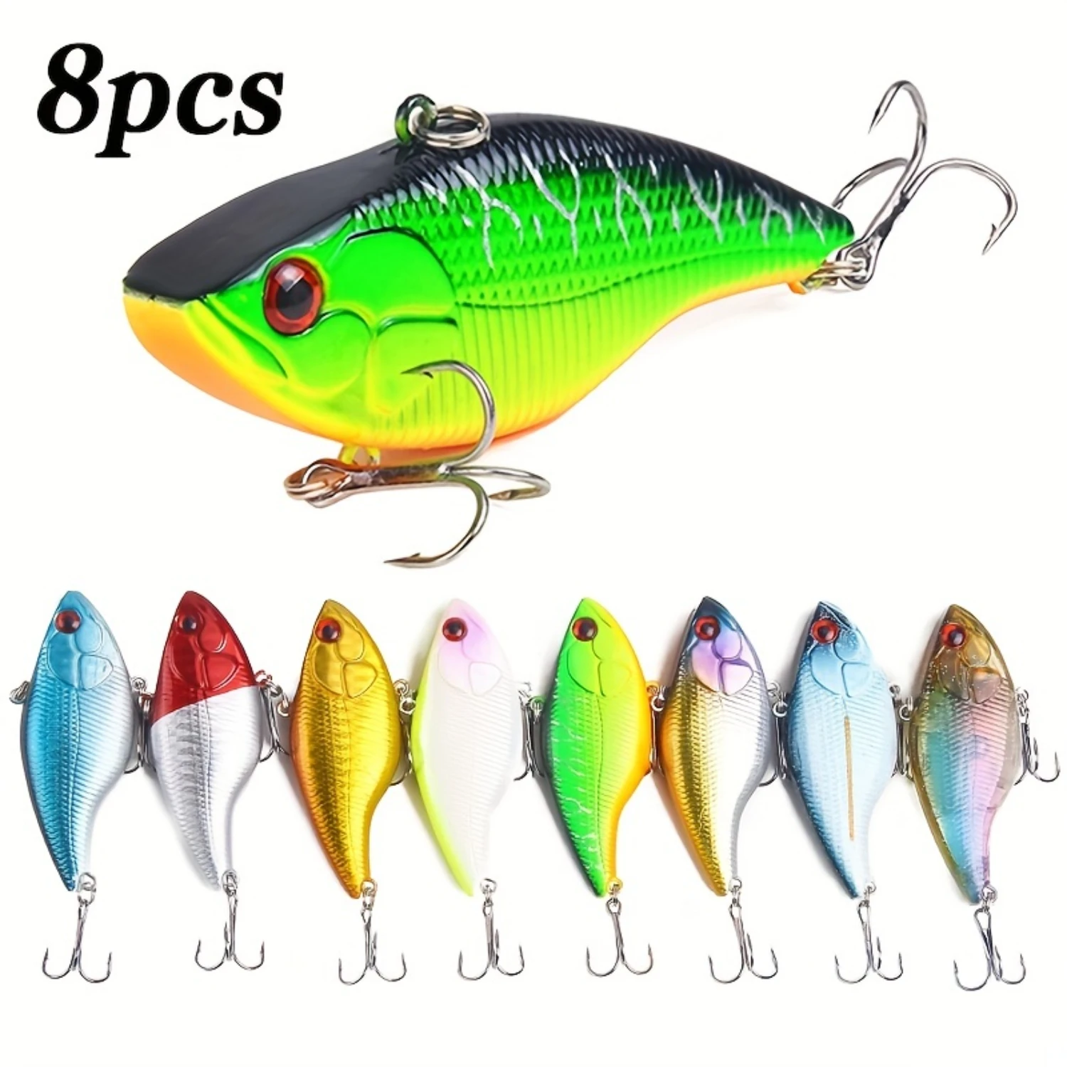 

8pcs Hard Fishing Lure - Perfect for Bass, Pike & Trolling - 7cm/2.76inch 18.8G Plastic VIB Hard Artificial Bait