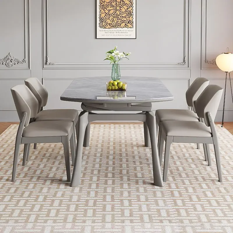 Light luxury Nordic rock slab dining table Small household modern simple telescopic folding square circle dual-purpose dining