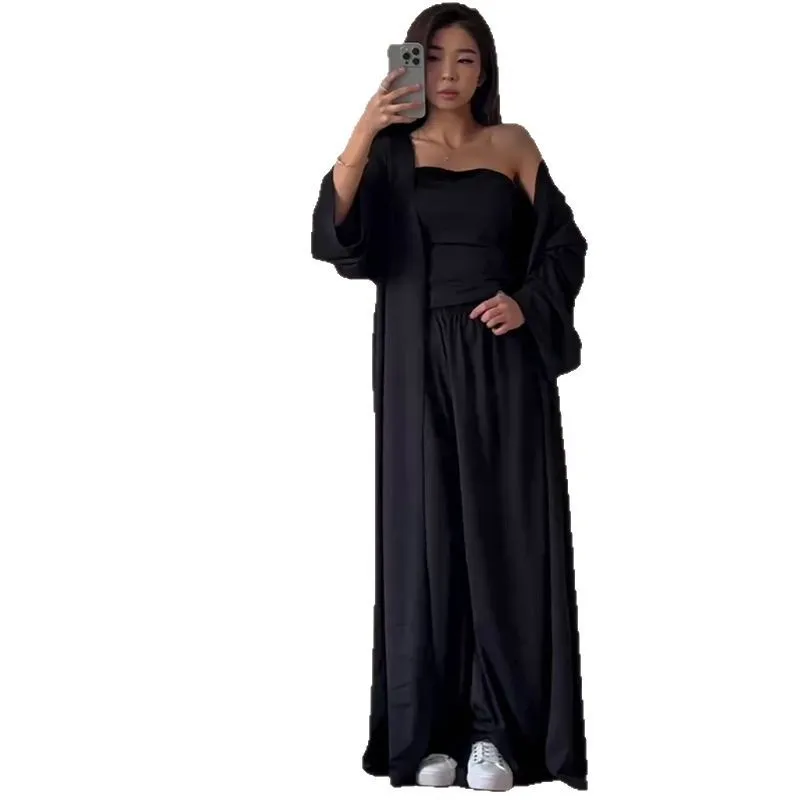 موضة خريف وشتاء 2025 للسيدات معطف جديد بلون سادة وأكمام طويلة طقم تنورة طويلة 789