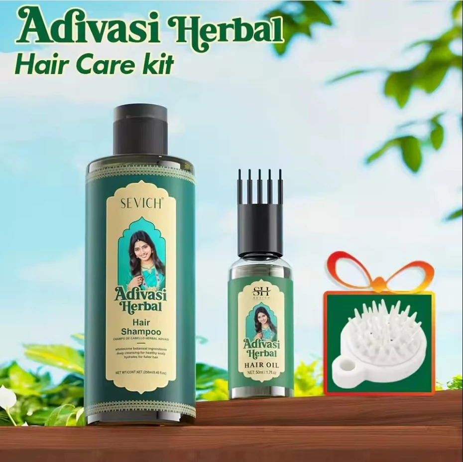 Índia adivasi conjunto de óleo de crescimento do cabelo orgânico ervas cabelo óleo essencial reparação danificado tratamento do couro cabeludo anti perda de cabelo shampoo