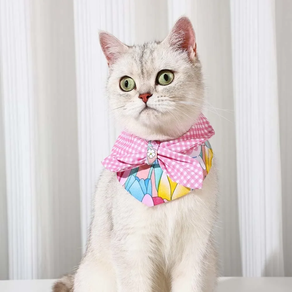 Cute Cotton Pet Puppy Cat Scarf Bandana Collar Neck Scarf For Small Dogs Kitten Saliva Towel  Cats Accessoriess 20-24 cm