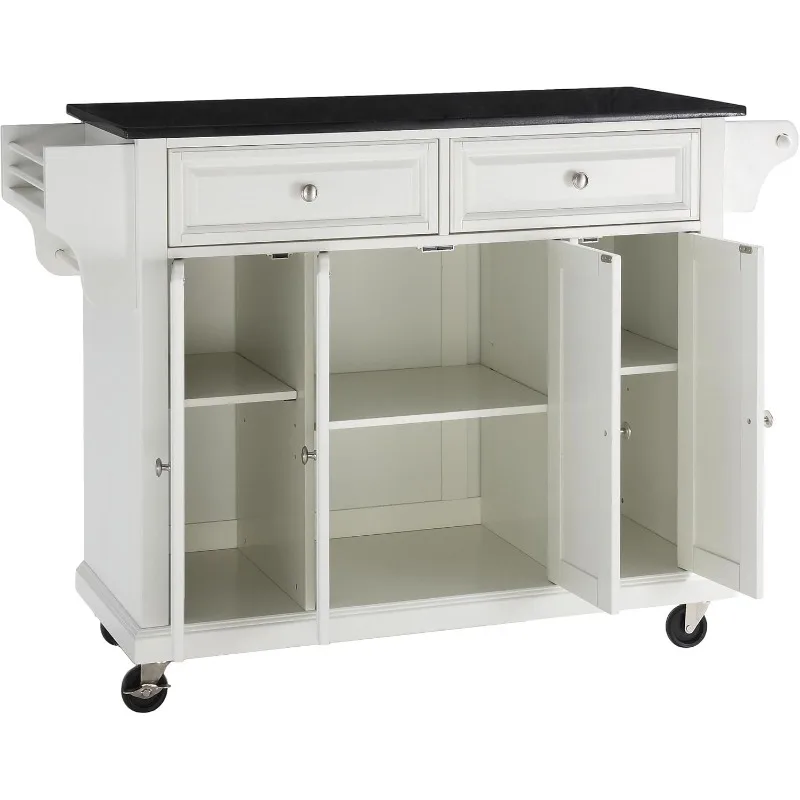 Full Size Granite Top Rolling Kitchen Island Storage Cart, Microwave Stand, Spice Rack, White