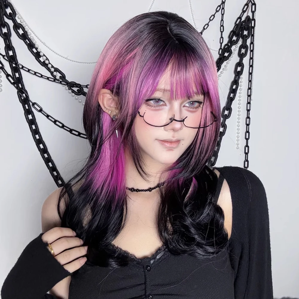 

Rose Red Ombre Black Jellyfish Head Wig Synthetic Long Wavy Lolita Cosplay Fluffy Wig Heat Resistant for Daily Party