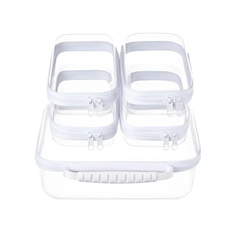 

5PCS Travel Essentials for Toiletries with Handles 1.2MM Thick Clear Hard Shell Zipper Case Durable Makeup Bag for Cosmetics Pu