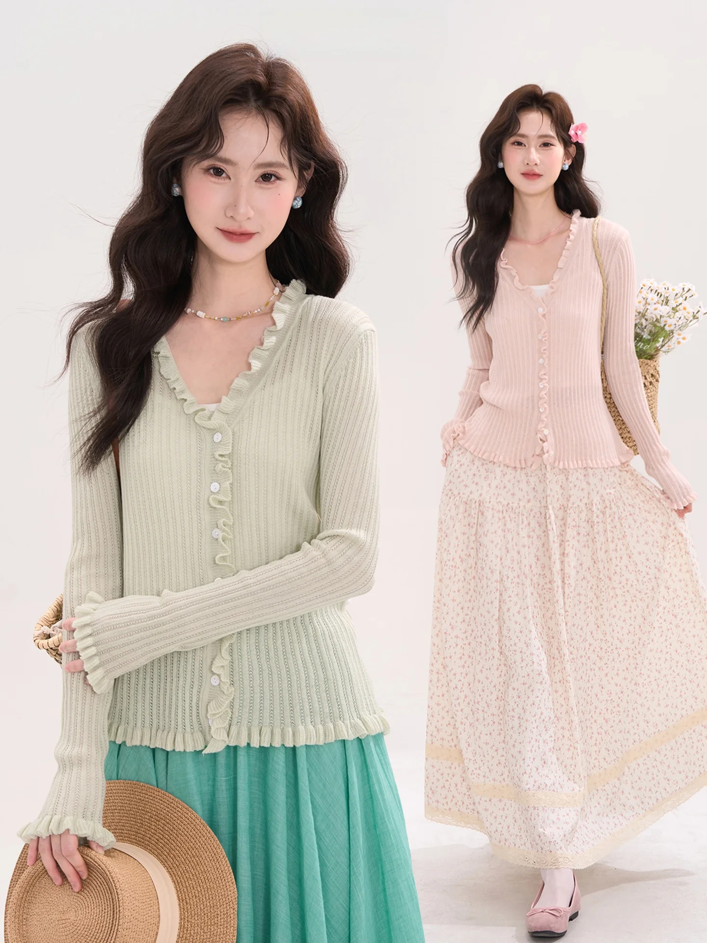 

Мягкий уютный вязаный кардиган с V-образным вырезом и длинными рукавами для женщин, коллекция «Нежный Ветер», деревянный дизайн