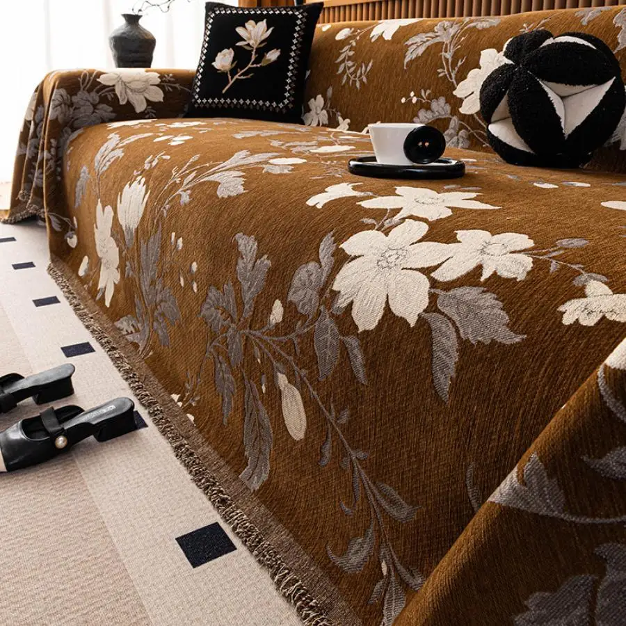 Retro Chenille Jacquard Sofa Cover for All Season Dustproof One Piece Throw Blanket Living Room Home Decor