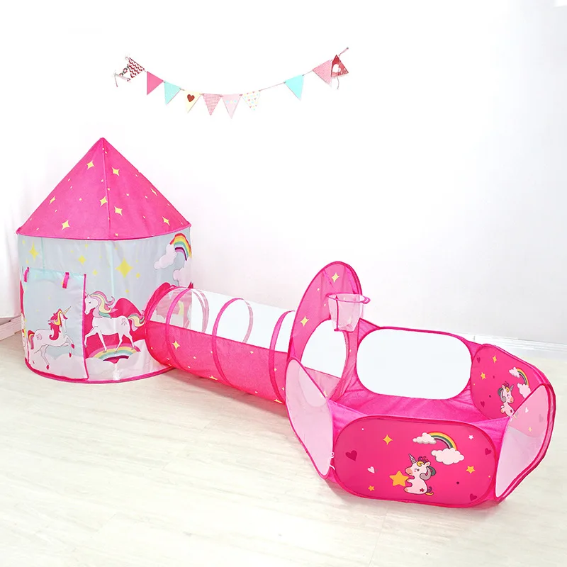 Tente de princesse de grand espace pour filles, fosse à balles pour tout-petits, maison de jeu Pop-Up rose, jouets d'intérieur et d'extérieur pour anniversaire