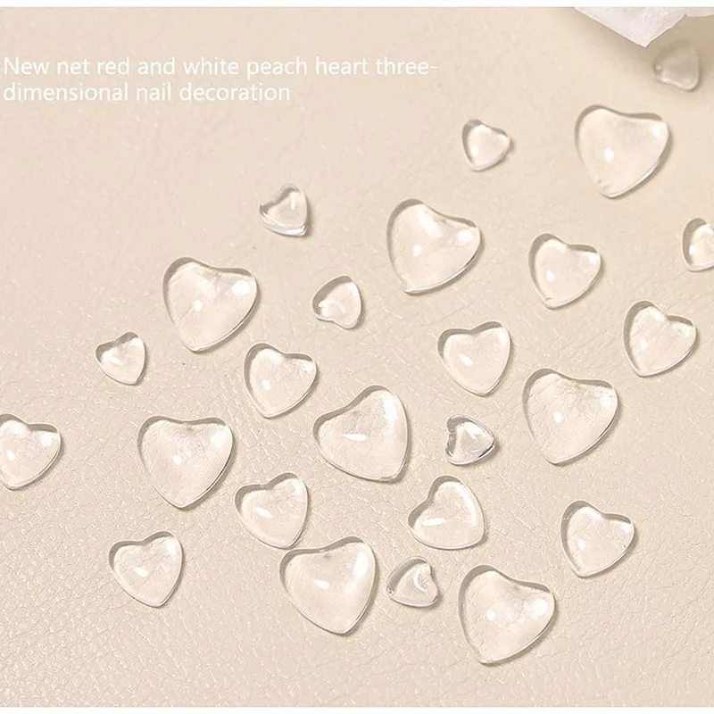 90Pcs Luxury Japan Korea 3D Heart Nail Art Decals Charms 4/6/8Mm  Clear  DIY Transparent Rhinestones