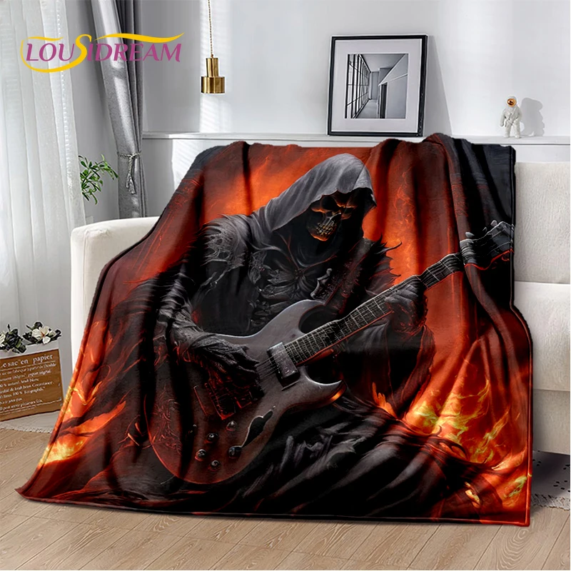 Skull Electric Guitar Classical Guitar Blanket,Soft Throw Blanket for Home Bedroom Bed Sofa Picnic Travel Office Cover Kids Gift