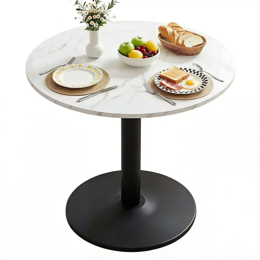 Wood Dining Table, 80cm Modern Small Round Dining Room Table for Home Apartment Kitchen Living Room, White MarblePatterned Wood