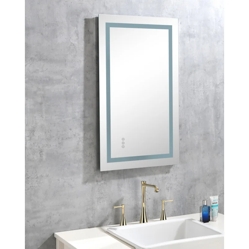 Specchio da bagno a LED 36 x 24 con frontale e retroilluminazione, grandi specchi da parete dimmerabili con antiappannamento, memoria, 3 colori, vanità a LED