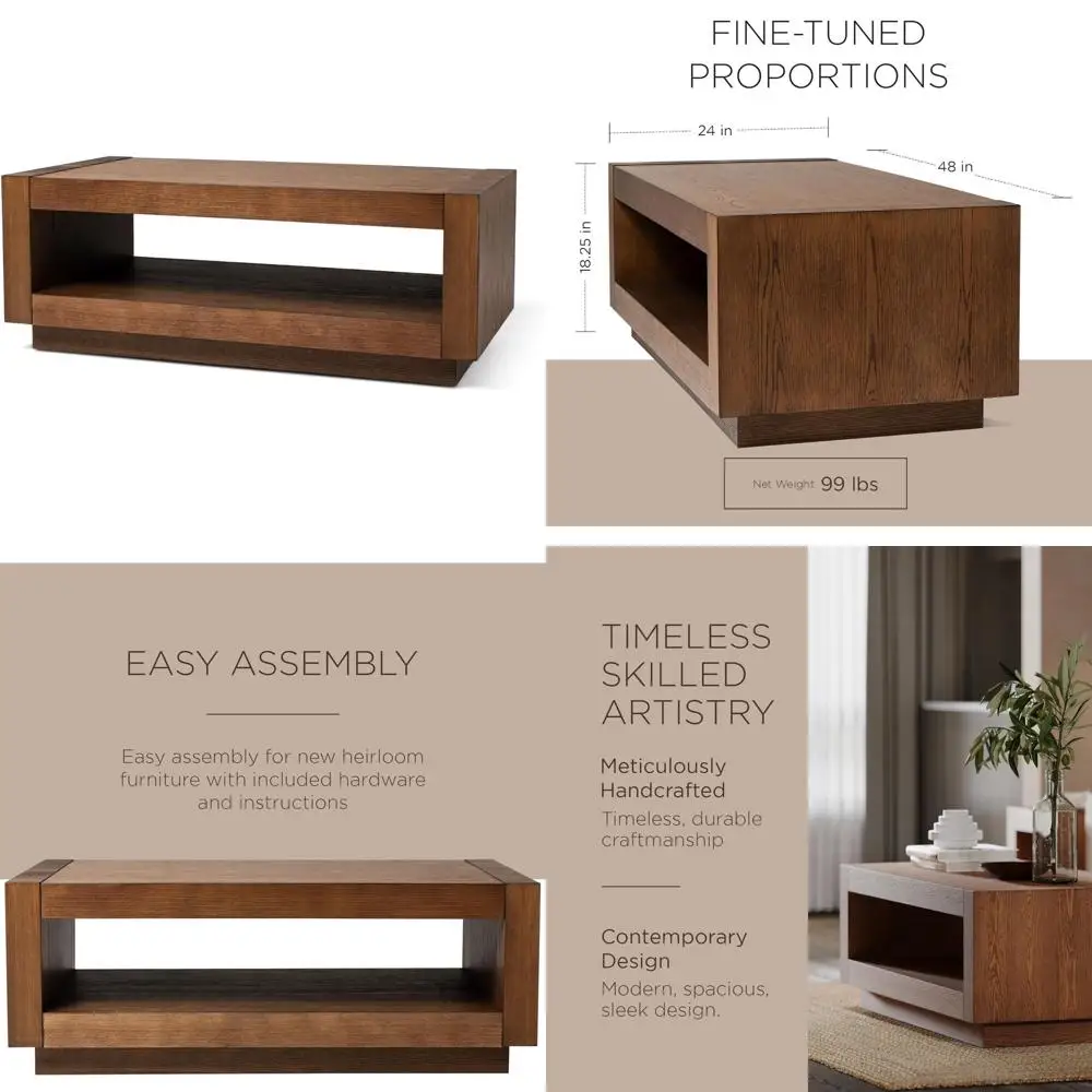 

Большой двухуровневый современный прямоугольный деревянный журнальный столик с полкой для хранения в гостиной