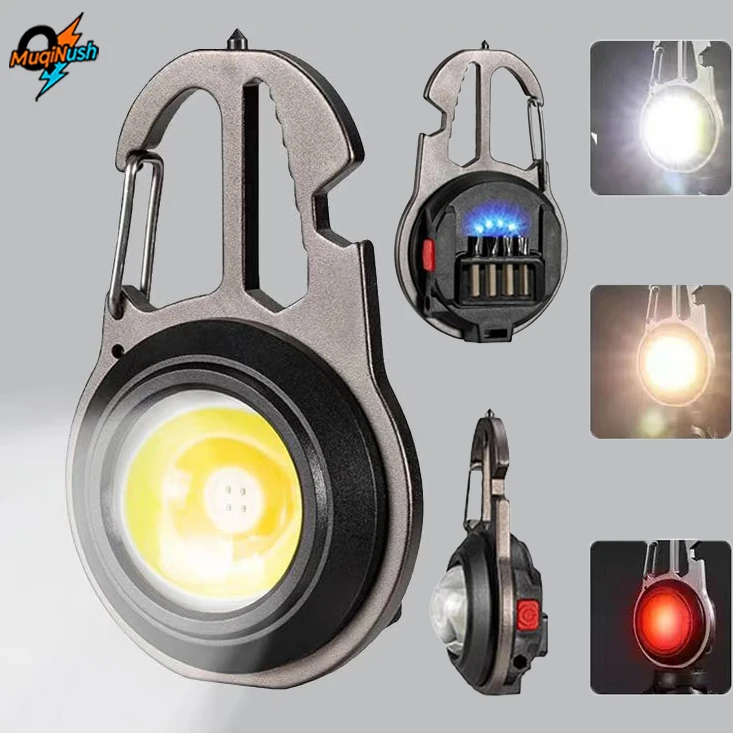 

MuqiNush Portable Keychain Camping Light Rechargeable USB LED Work Outdoor camping Multitool Fishing Screwdriver Bottle Opener