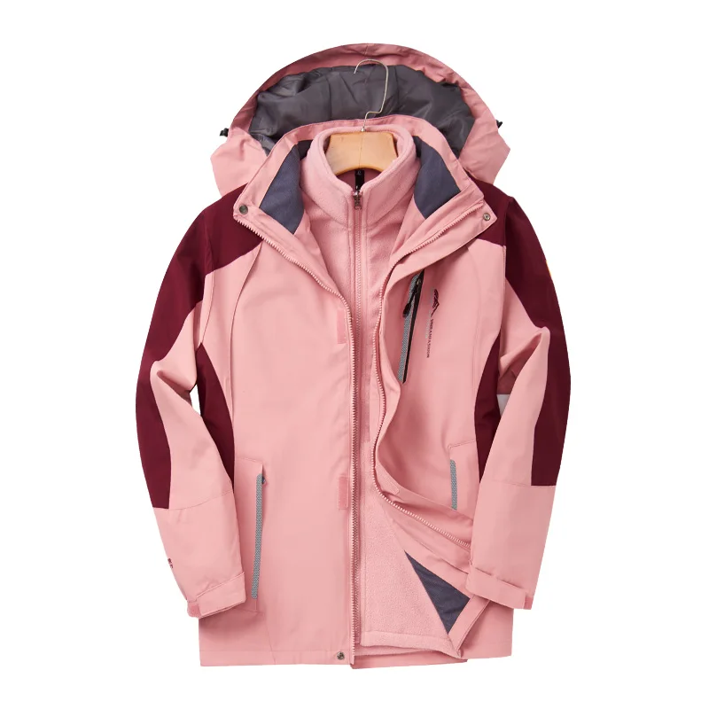 Men Women Autumn Winter 3 in 1 Waterproof Windproof Parka Two piece Sets Windbreaker Jacket Outdoor Fishing Running Outwear