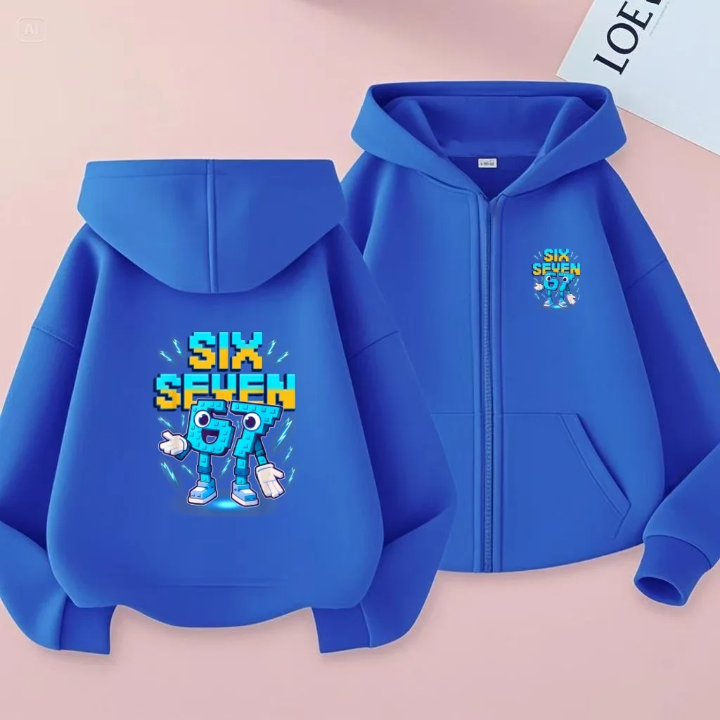 

Kids Zipper Sweatshirt kawaii Six Seven Charming Sportswear Hoodie Girls Boy Clothes3-12Yrs Leisure Fashion Top Sports Blue Coat